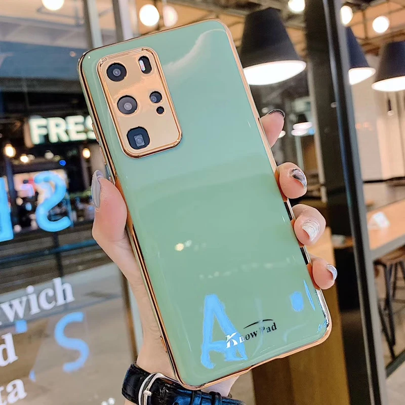 

Electroplated Camera Protection Phone Case for Huawei P40 Pro P30 Pro Mate 30 20 Pro Solid Color Letters Protective Back Cover