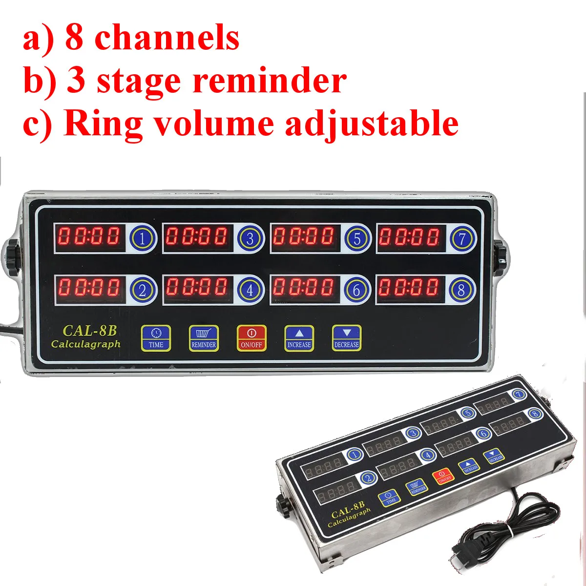 

Commercial Eighth 8 Channel Key Kitchen Timer Digital Button Timing Reminder Restaurant Loud Alarm Countdown Hamburger Shop