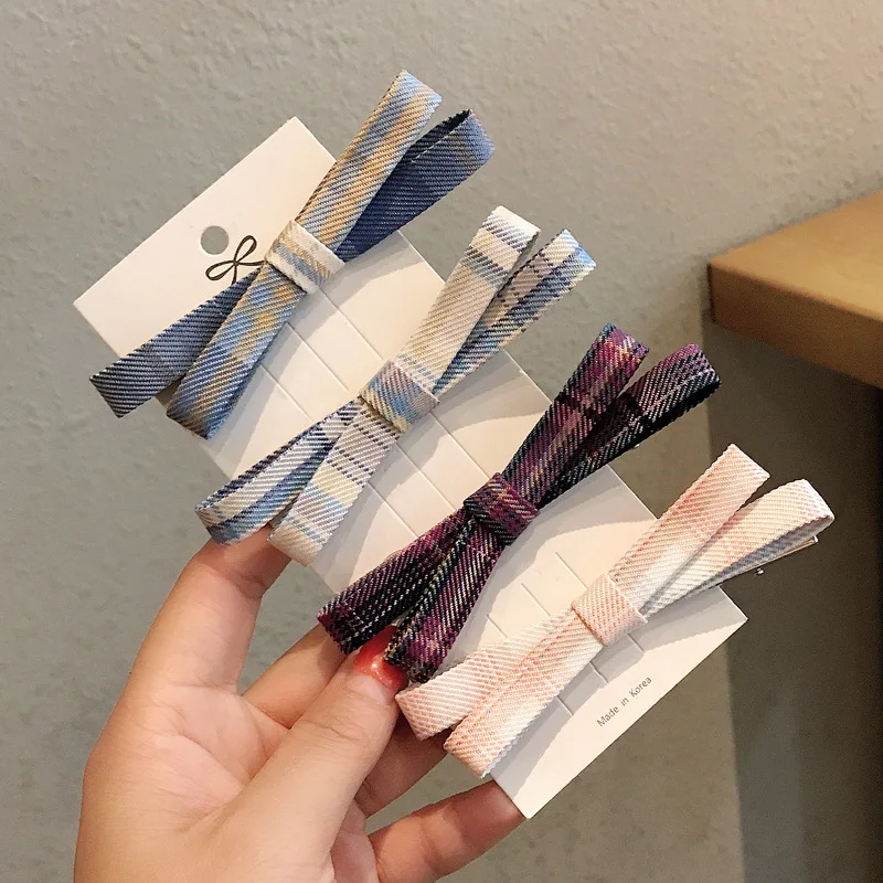 

Cute JK Style Plaid Bow Hair Clip Simple Cross Hairpins Plaid Fabric Bow Duckbill Clip Fashion Hair Accessories Bowknot Barrette