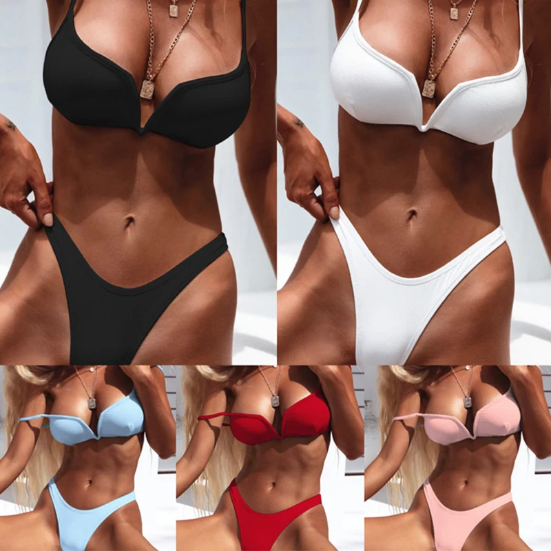 Сексуальное женское Бразильское бикини комплект из 2 предметов белый купальник с