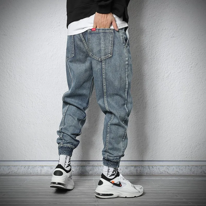 Japanese Vintage Fashion Men Jeans Loose Fit Casual Denim Cargo Pants Wide Leg Harem Trousers Street Hip Hop Joggers Jeans Men