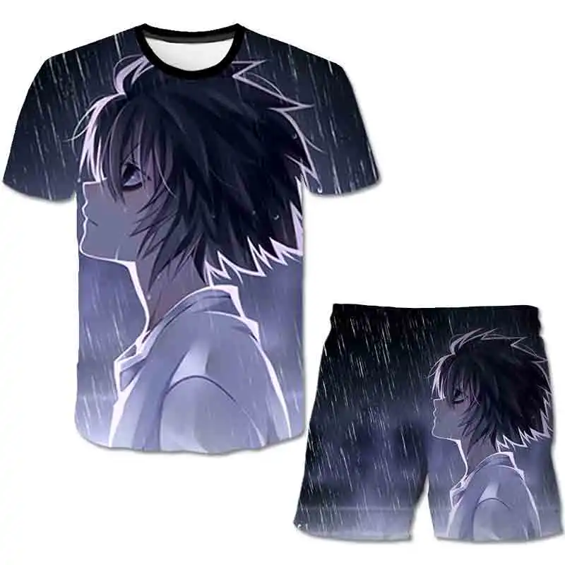

2021 New Summer Kids Short Sleeve Set 3D Printed Pattern Death Note Short Sleeve Casual Set 4-14T for boys and girls
