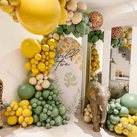 185pcs matte lemon sage green animal pattern balloon arch garland kit kids birthday party decoration baby shower favors decor