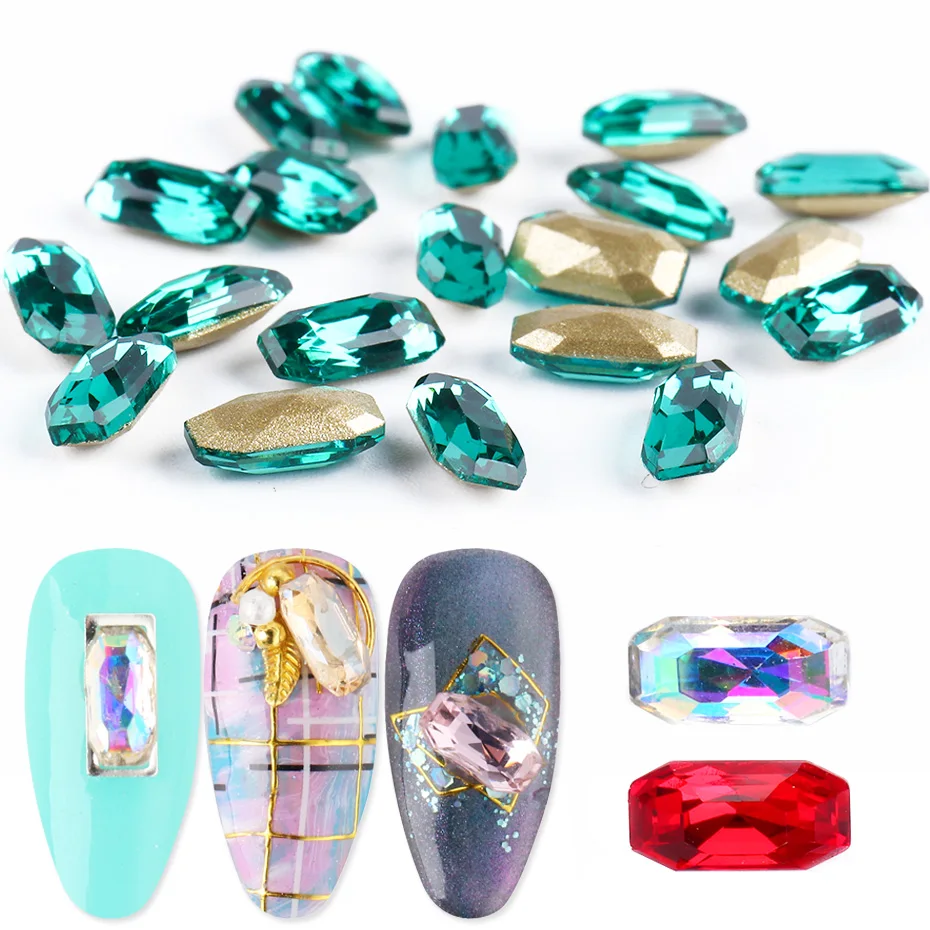 Прямоугольные Стеклянные стразы для ногтей 20 шт. 3D кристаллы дизайна алмазные