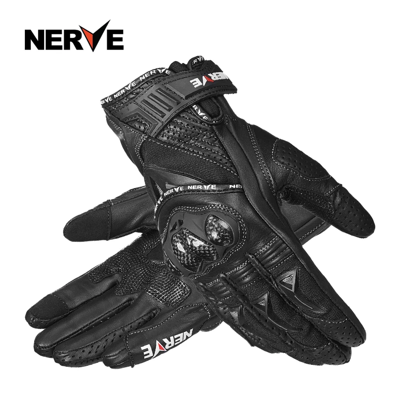 NERVE Summer Leather Motorcycle Gloves Armor Protector Full Finger Guantes Motocross Touch Screen Racing Riding Motorcycle Gear