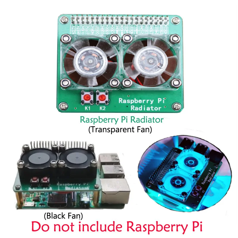 

Нагревательная крышка с двумя вентиляторами для Raspberry Pi 4B/3B +/3B/3A +