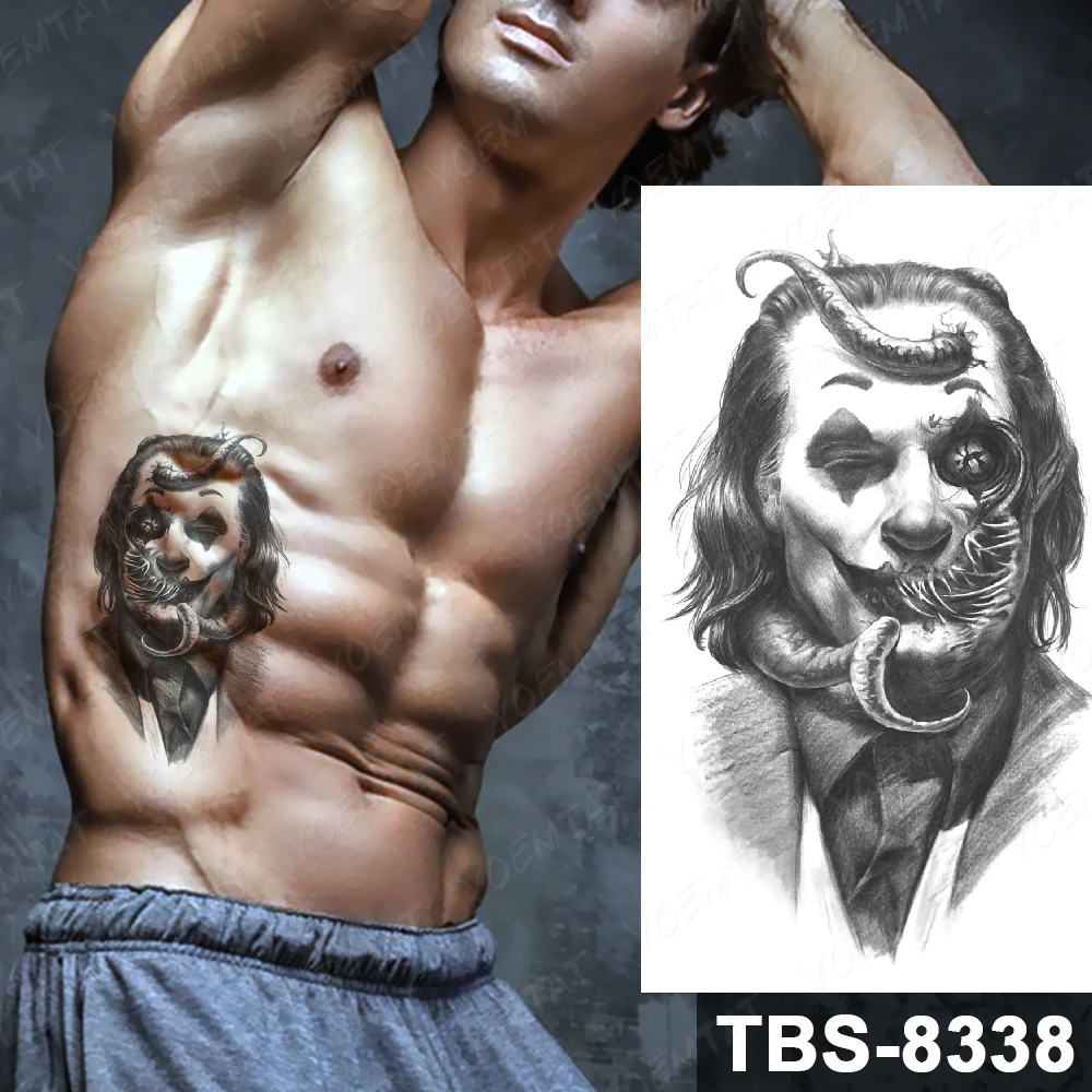 Waterproof Temporary Tattoo Sticker Skull Joker Clown Halloween Cosplay Flash Tattoos Body Art Arm Fake Tatoo Men Women | Красота и