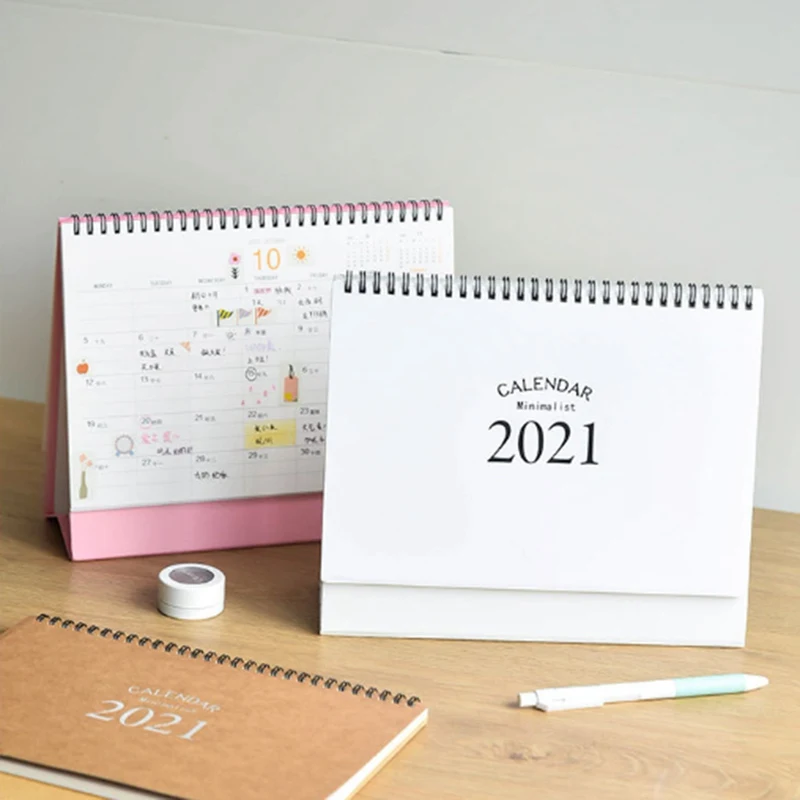 

2021 Creative Simple Pure Color Desktop Ornaments Decoration Portable Work Note Calendar New Year Plan Schedule