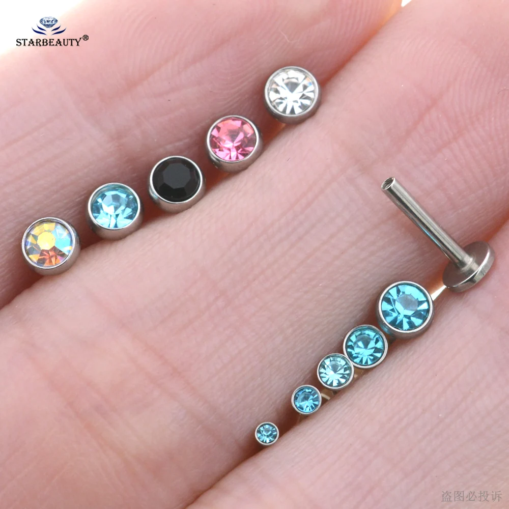 2pcs 1.5mm Multicolor Crystal Nose Stud Ring Bar Helix Piercing Oreja Tragus Piercing Labret Lobe Earrings Women Men Ear Jewelry