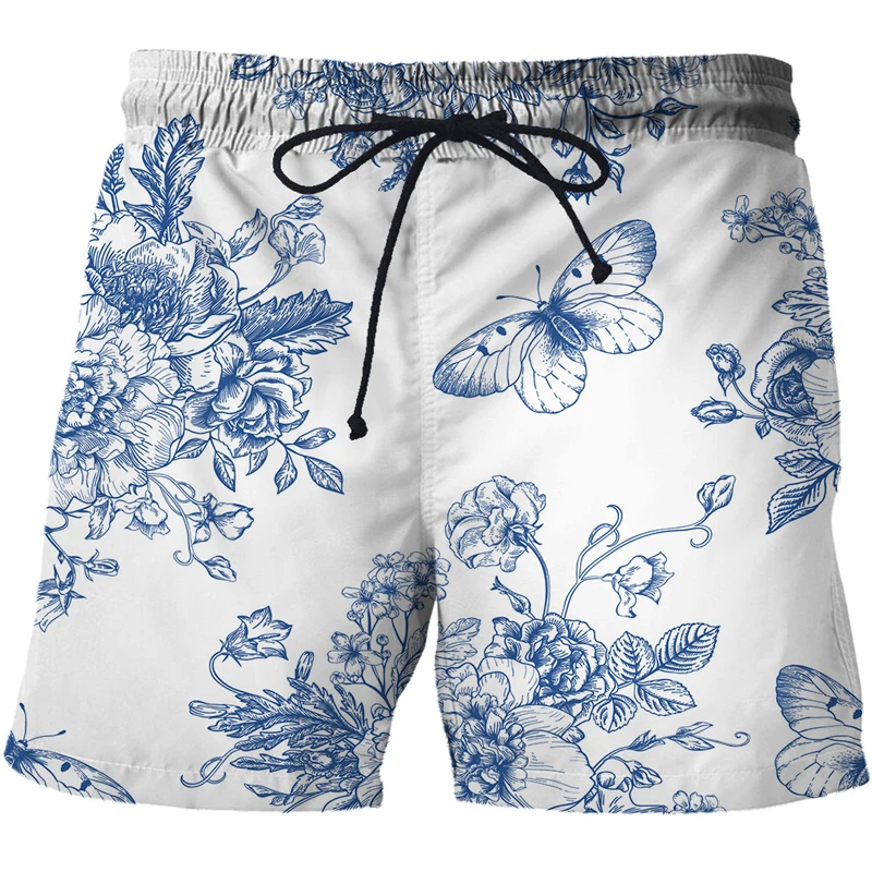 European and American 3D printing men's butterfly pattern summer large size quick-drying casual beach pants swimming shorts