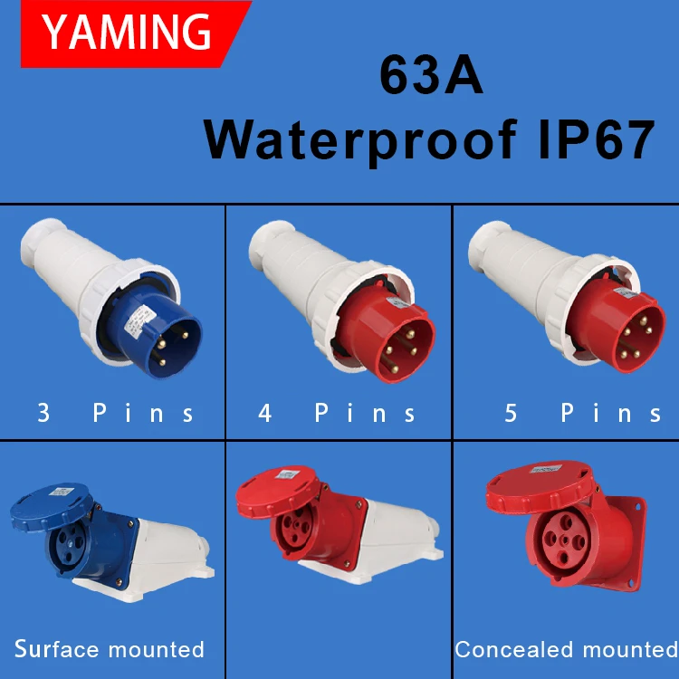 

63A Waterproof Aviation Explosion-proof Connector Surface And Concealed Industrial Plug Socket 3 4 5 Core Pins IP67