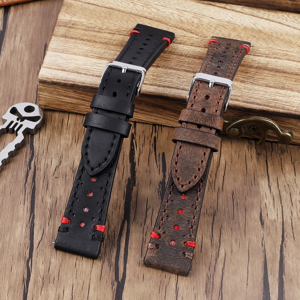 Cowhide Watch Straps Bracelet 20mm 22mm Genuine Leather Watchbands Quick Release Watch Belt Handmade Stitching For Men Women