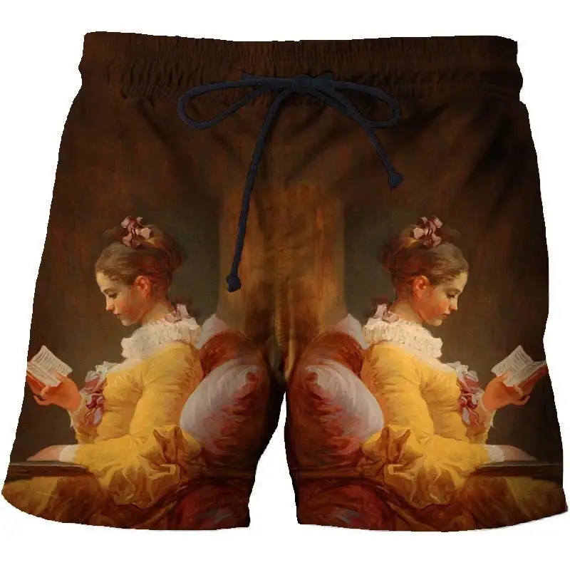 

Summer new men's loose beach pants world famous painting 3D printing casual quick-drying shorts
