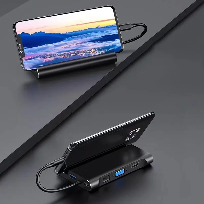 Type C7 в 1 док станция с HDMI + VGA гигабитный Ethernet порт 3 USB PD мобильный телефон