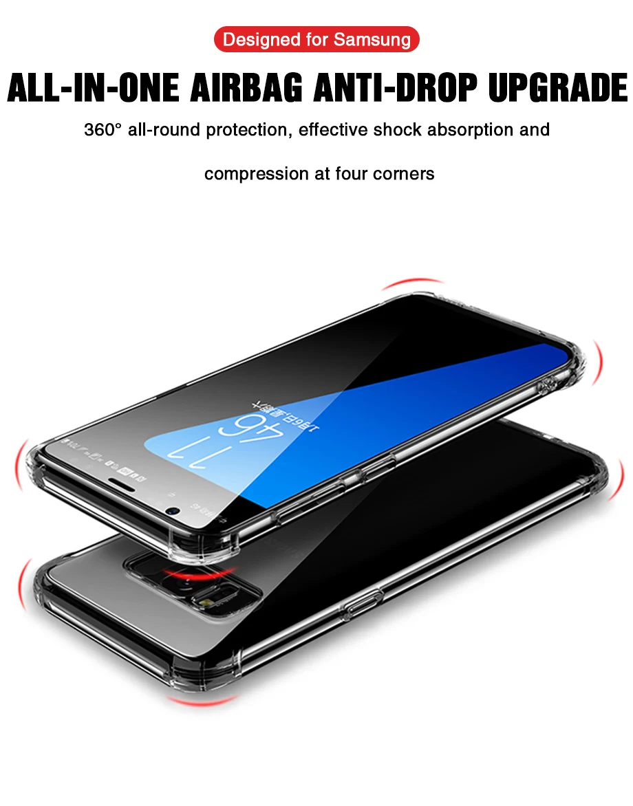 Силиконовые чехлы для телефонов Airbag для Samsung Galaxy S8 S9 S10 Plus мягкая задняя крышка на Note 8 9 10 A50 A70 A10 прозрачная оболочка