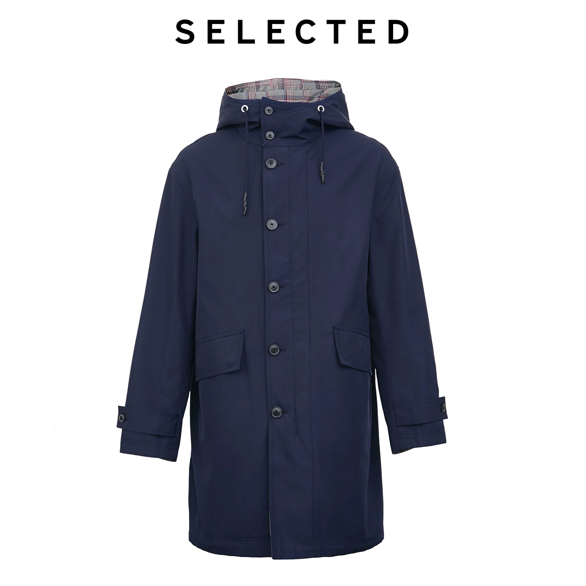 

SELECTED Men's Plaid Double-faced Windbreaker Outwear Hooded Trench Coat Jacket S | 4193OM501