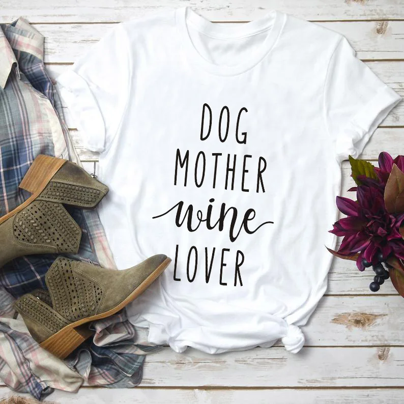 Футболка с надписью «Dog Mother Wine Lover», футболка со слоганом, хипстерская Повседневная забавная футболка с надписью «Dog and Wine Lover», футболка в стиле tumblr, хлопковые топы гранж