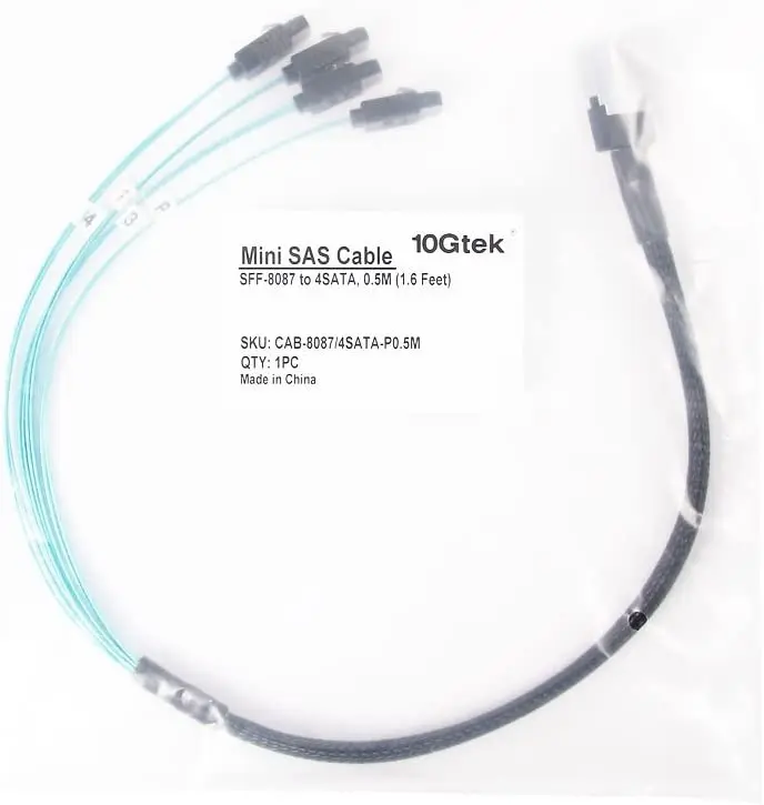 6G Internal Mini SAS 36pin SFF-8087 Male to 4X SATA 7pin Female Fan-Out Cable, 1-m(3.3ft)