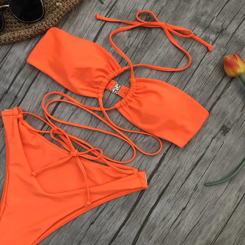 Оранжевый купальник большого размера для женщин бразильский женский бикини с