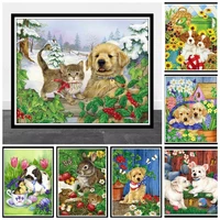 diy 5d cute cartoon animal dog and rabbit diamond painting puppy with flowers art mosaic cross stitch full square kit home decor