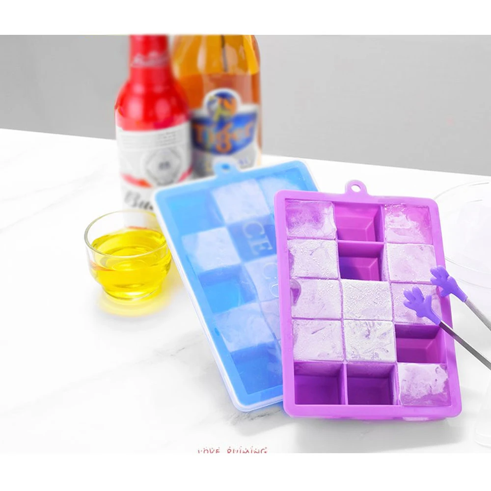 Ледяной куб лотки 15 силиконовых кубиков льда формы со съемной крышкой Набор для