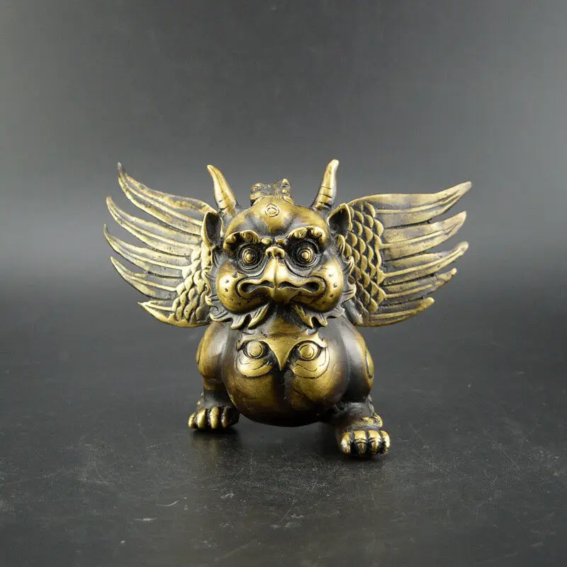 Китайский Старый Коллекция изделие из бронзы ручной работы золотой Крылатый