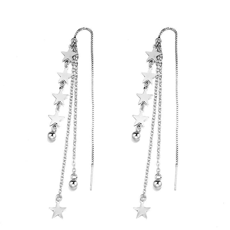 

Fashion 925 Sterling Silver Tassel Long Chain Star Drop Earring for Women Girls Christmas Birthday Gift Jewelry