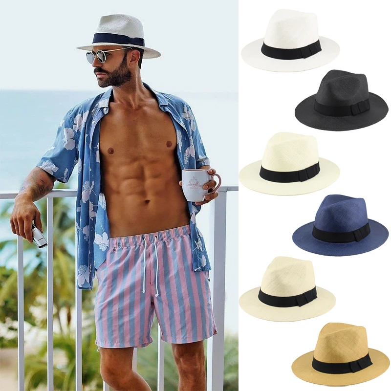 

Men Women Straw Panama Hats Summer Wide Brim Fedora Sunhat Trilby Cap Sombrero Outdoor Beach Sunbonnet Travel Size US 7 1/4 UK L