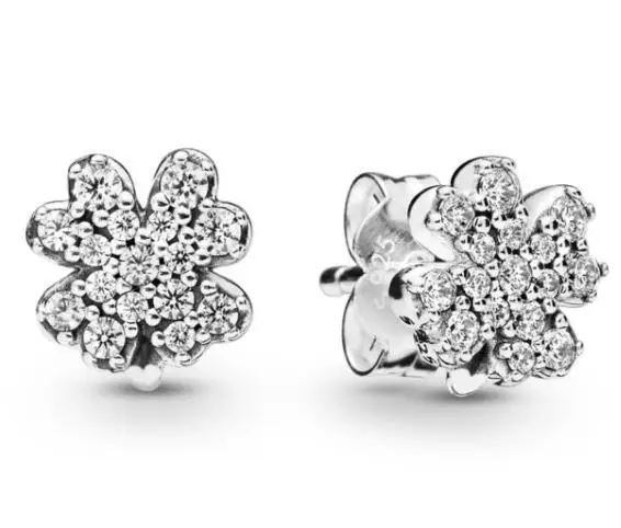 

925 Sterling Silver pandora Earring Radiant Clovers Stud Earrings With Crystal For Women Wedding Gift pandora Jewelry