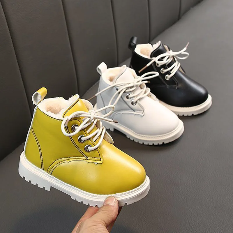 Осень зима 2020 детские ботинки в британском стиле ботильоны на шнуровке для