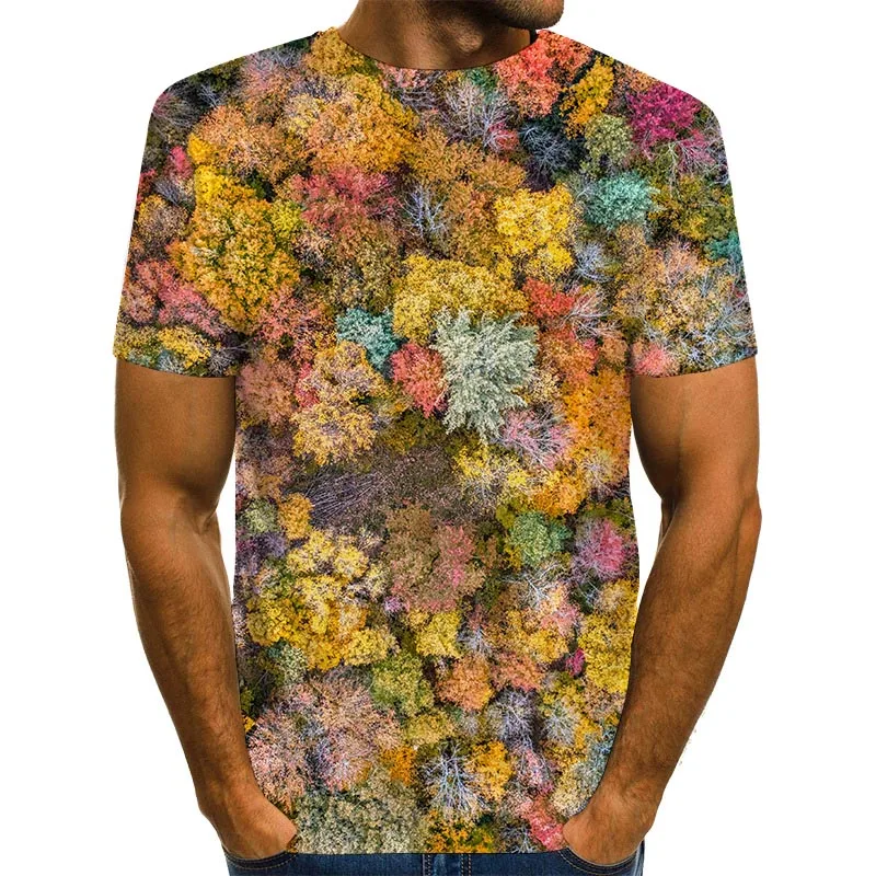 

Men Graphic T Shirts Round Neck 3D Print Short Sleeve Daily Rainbow Forest Tees