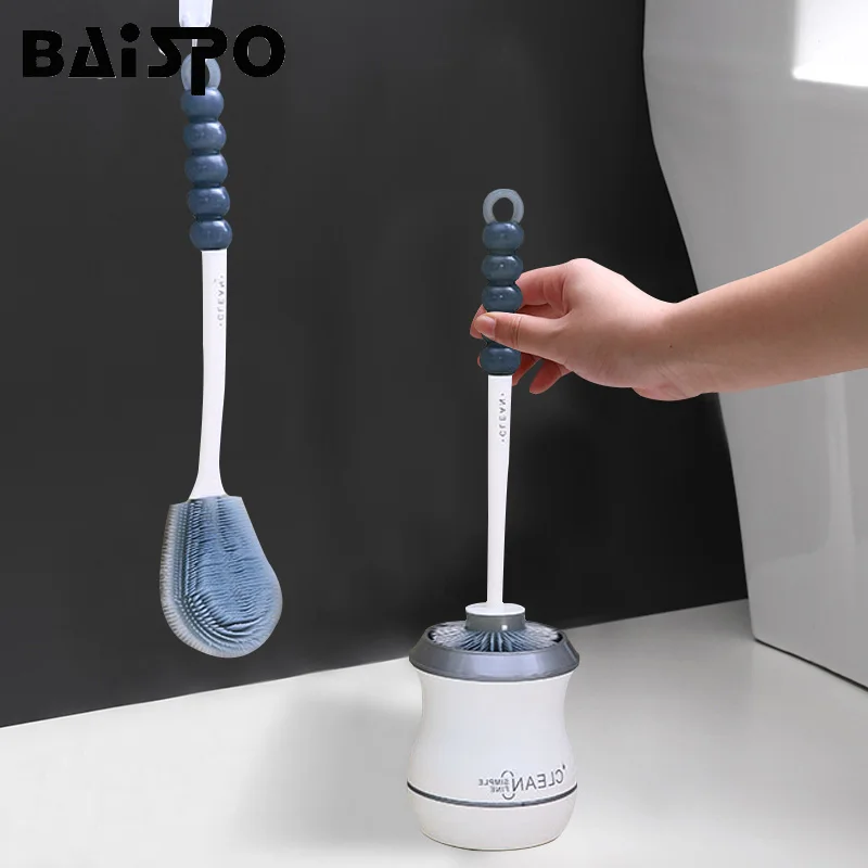 BAISPO Мягкая силиконовая туалетная щетка с длинной ручкой напольная щетка для чистки инструмент для чистки туалета аксессуары для ванной комнаты с базовыми комплектами