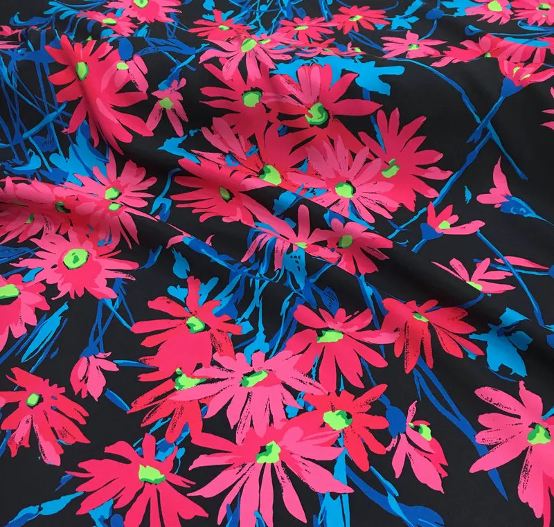 G brand daisy flower printed hand-painted 30mm dress stretch heavy crepe digital printing natural mulberry silk fashion fabric | Дом и сад