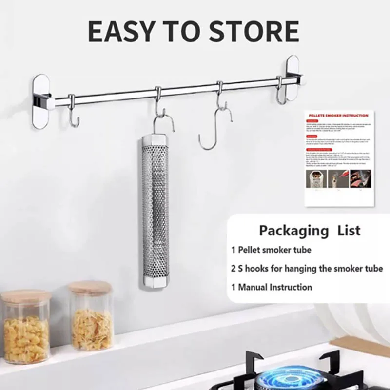 

6''/ 12'' Pellet Smoker Tube BBQ Stainless Steel Perforated Mesh Kitchen Outdoor Smoker Tube Filter Gadget Hot Cold Smoking