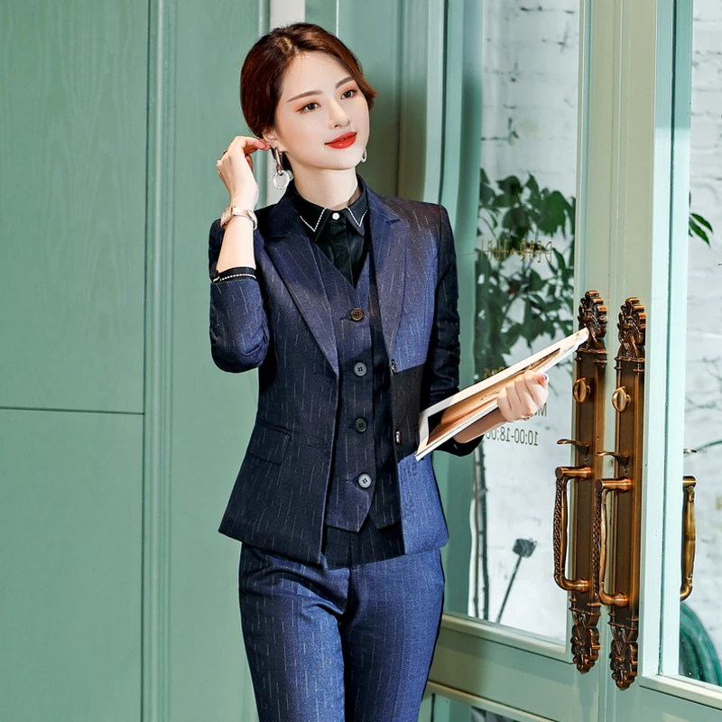 Модные полосатые деловые женские костюмы высококачественная ткань весна-осень