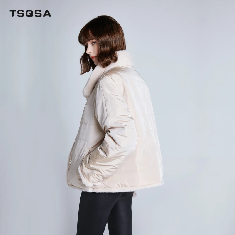 TSQSA, женская зимняя теплая шуба из натурального меха норки, повседневные женские шубы, уличный стиль, женская одежда TAC1960