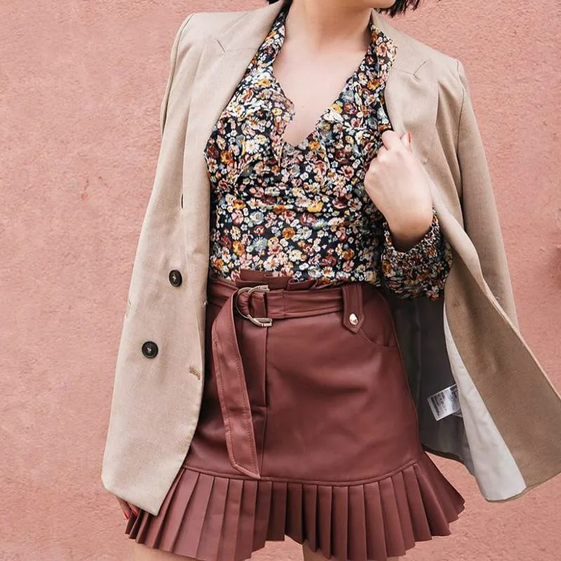 Женская мини-юбка из искусственной кожи плиссированная юбка на осень и зиму пояс