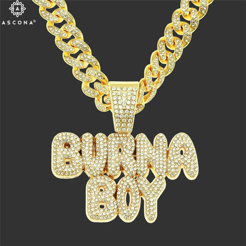 

Мужские сверкающие ожерелья Майами из кубинской цепи с надписью «BURNA», украшения в стиле хип-хоп, рок, панк, рэпер, рождественские подарки