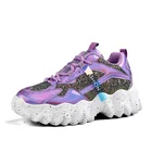 Женские кроссовки 2021, модная обувь на платформе с вулканизированной подошвой, блестящие дышащие кроссовки на массивной подошве, фиолетовые, размер 41, Zapatillas Mujer