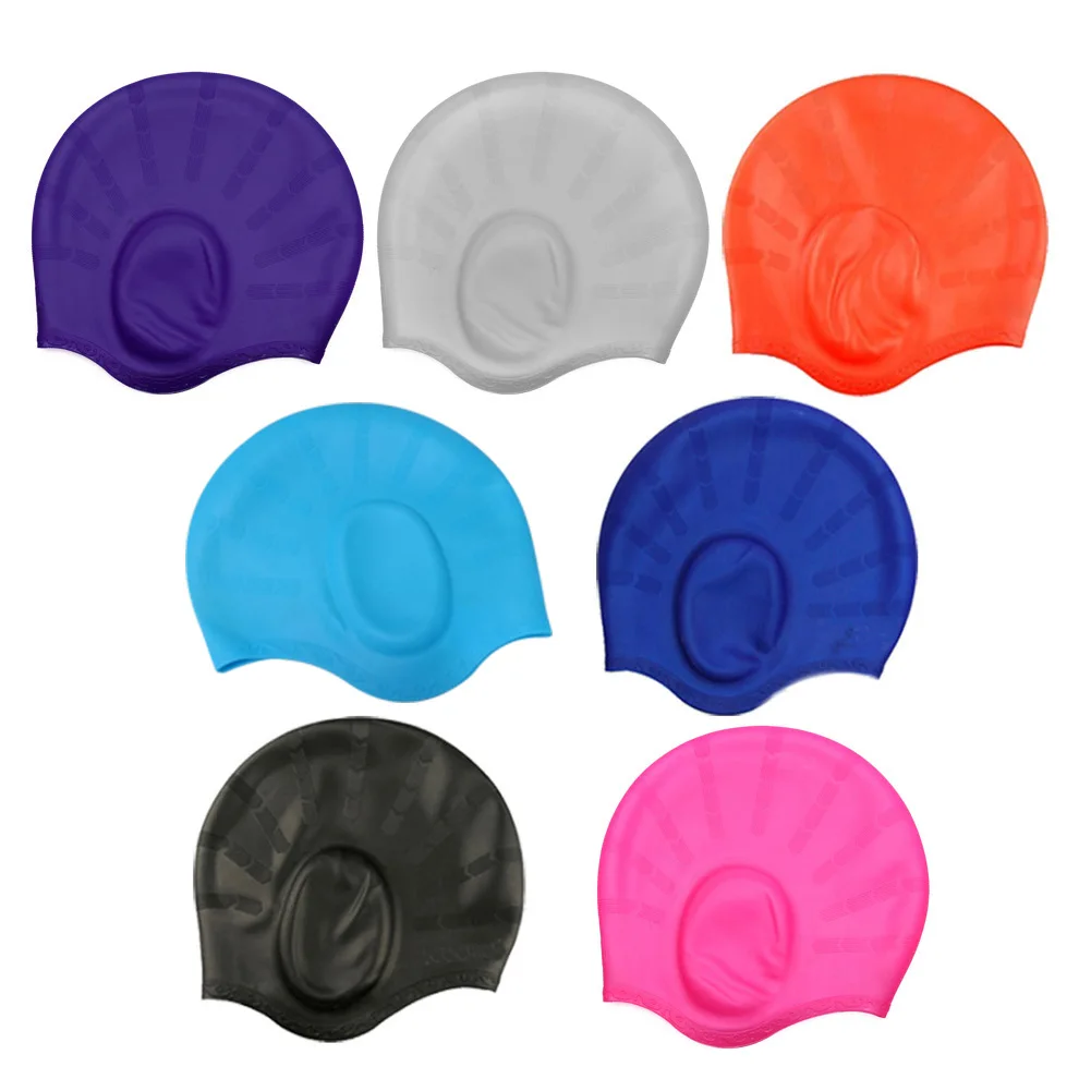 

Hot Selling Adults Waterproof Swimming Caps Silicone Men Women High Elastic Solid Colors Ear Protection Swim Hat
