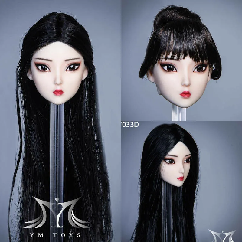 

In Stock 1/6th YMT033 Asian Beautiful Girl Black Hair Beauty Head Sculpture Fit 12" Female Action Figure Body YMTOYS