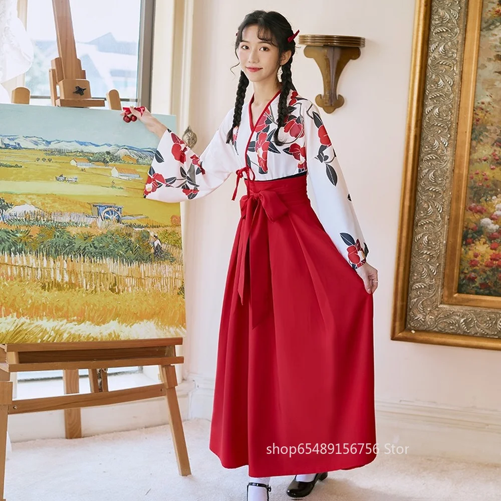 

Кимоно для девочки Сакура в японском стиле с цветочным принтом винтажное платье кимоно хаори Восточная Камелия костюм для любви хаори юкат...