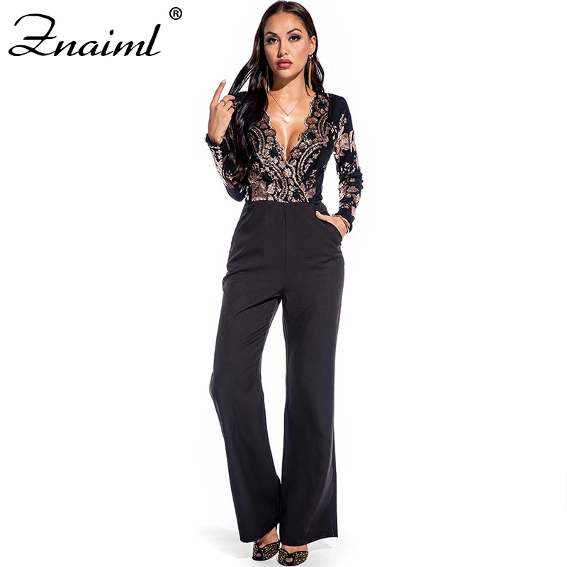 

Znaiml Elegant Famous Lady Sexy Sequin Bodycon Mesh Jumpsuit Women See Through Party Club Rompers Tight Jumpsuits Long Pants