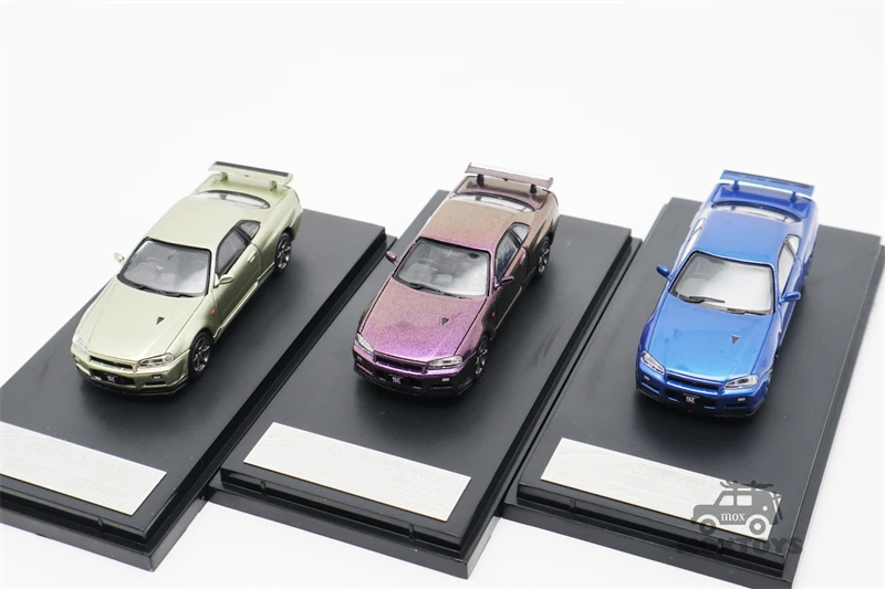 Автомобильная модель автомобиля стойки Hunter 1:64 Nissan Skyline GTR R34 V SPEC II Bayside темно-синяя