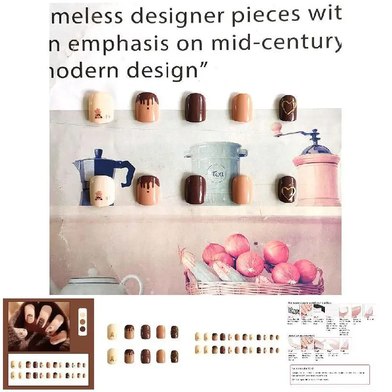 24 шт. Короткие квадратные накладные ногти с медведем съемный маникюрный пластырь