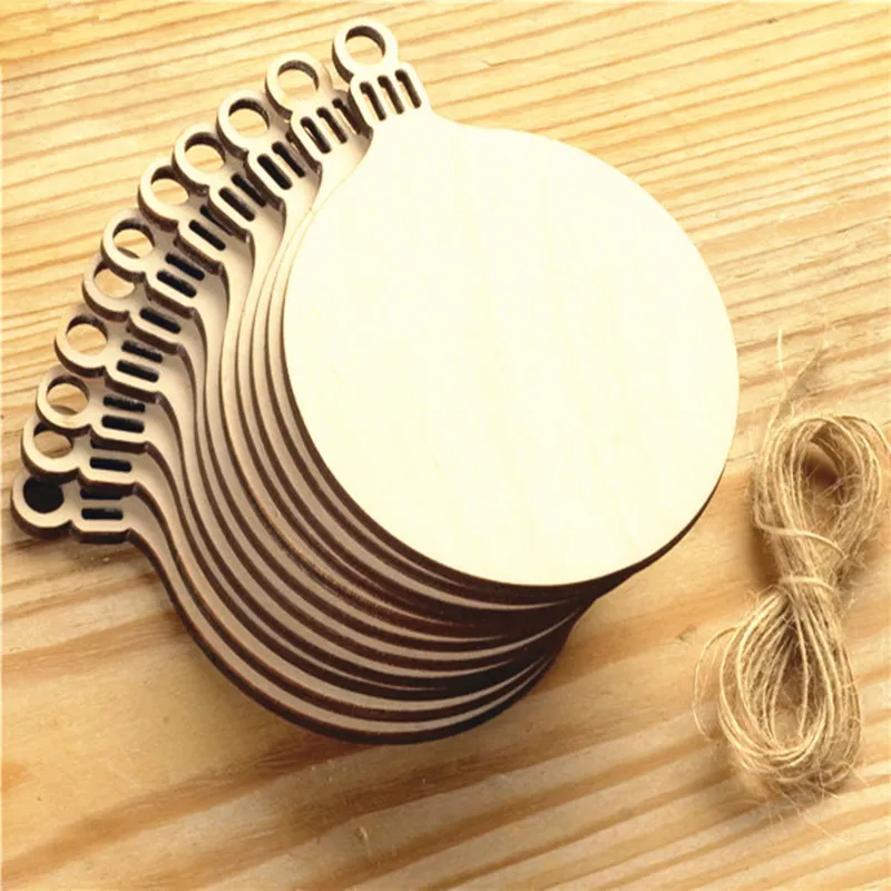 

10pcs Wooden Round Bauble Hanging Christmas Tree Blank Decorations Gift Tag Shapes Xmas Tree Decor
