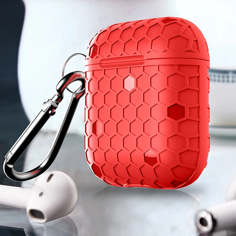 Red Сетчатый силиконовый чехол для Apple гарнитура для AirPods аксессуары беспроводные Bluetooth наушники мягкий чехол для iPhone AirPods чехол - Цвет: Red