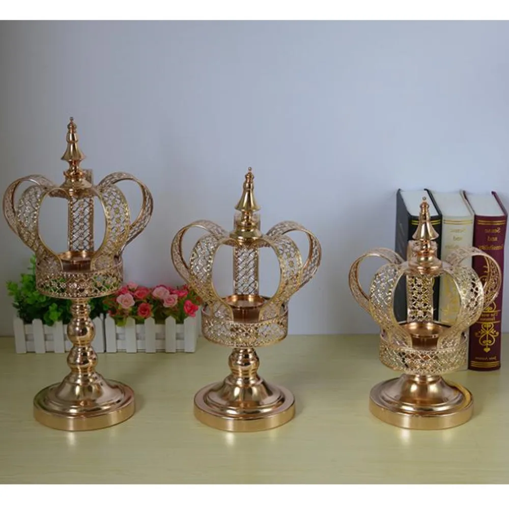 

10pcs Metal Candle Holder Candlestick Table Home Decoration Gold Crown Shape Candelabra Fashion Wedding Candle Stand
