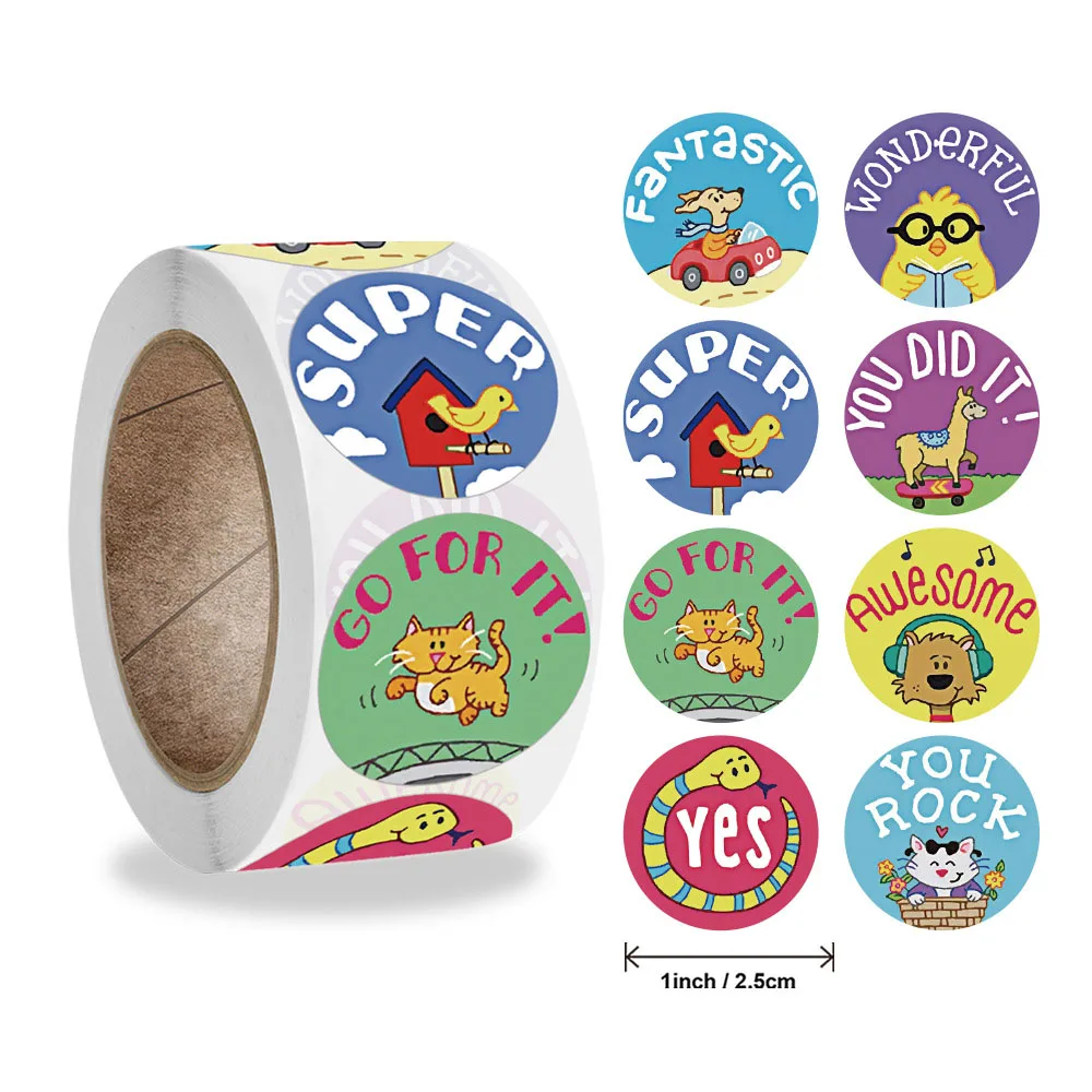 

Qiduo Wholesale customized hot style roll pack thanks for children's toy sticker stickers 500 stickers/roll stickers seal label