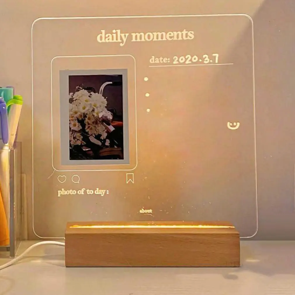 

USB акриловая доска для ежедневных фотографий, записей и объявлений с деревянной подставкой, набор ламп, креативные школьные канцелярские пр...